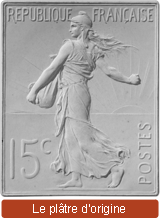 Le plâtre d'origine du timbre représentant la semeuse d'Oscar Roty